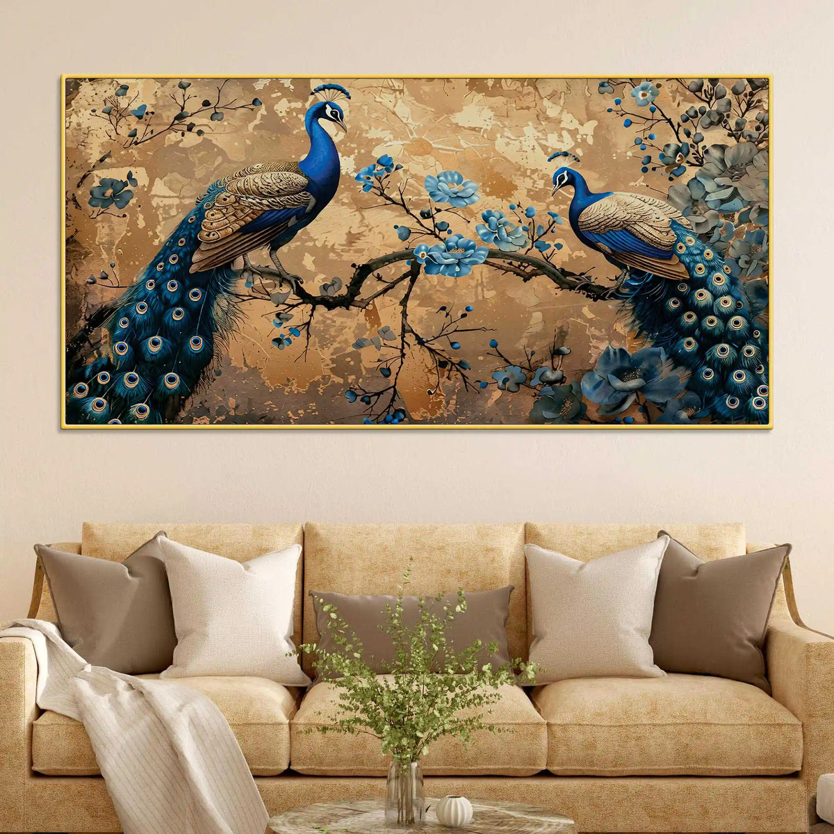 Abstract Twin Peacock Canvas Wall Art Floral Luxury Painting for Home Interiors