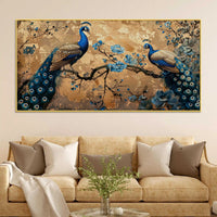 Abstract Twin Peacock Canvas Wall Art Floral Luxury Painting for Home Interiors
