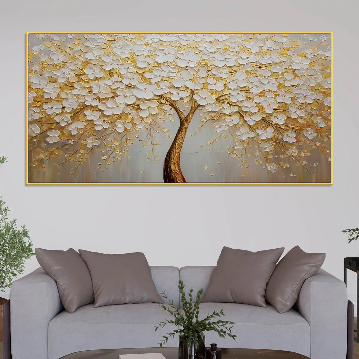 Abstract White Blossom Tree Wall Art Canvas Painting for Home Decor