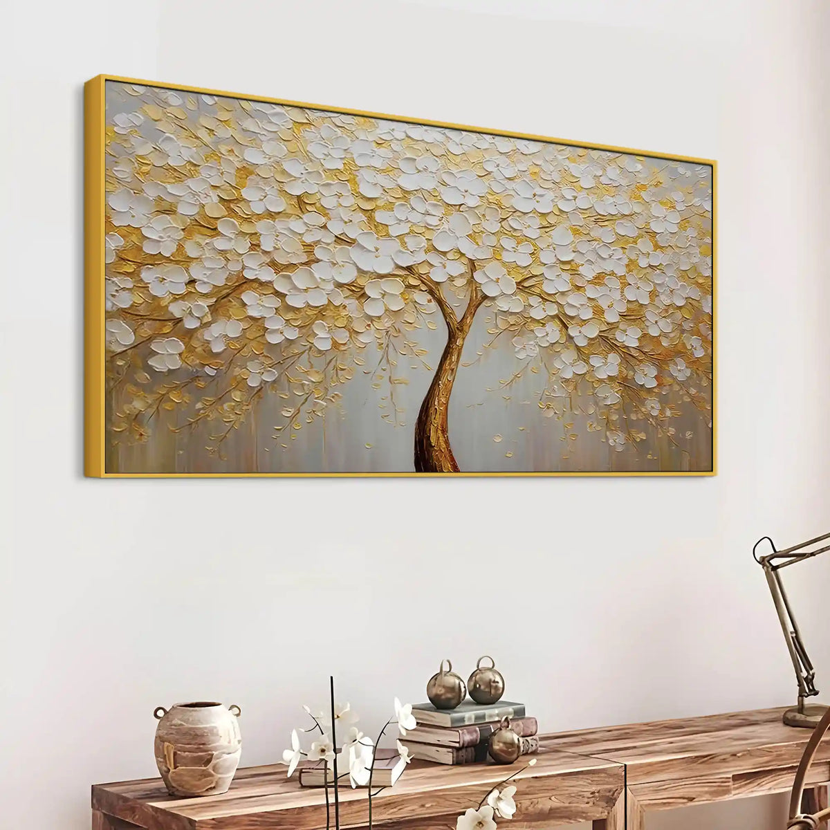 Abstract White Blossom Tree Wall Art Canvas Painting for Home Decor