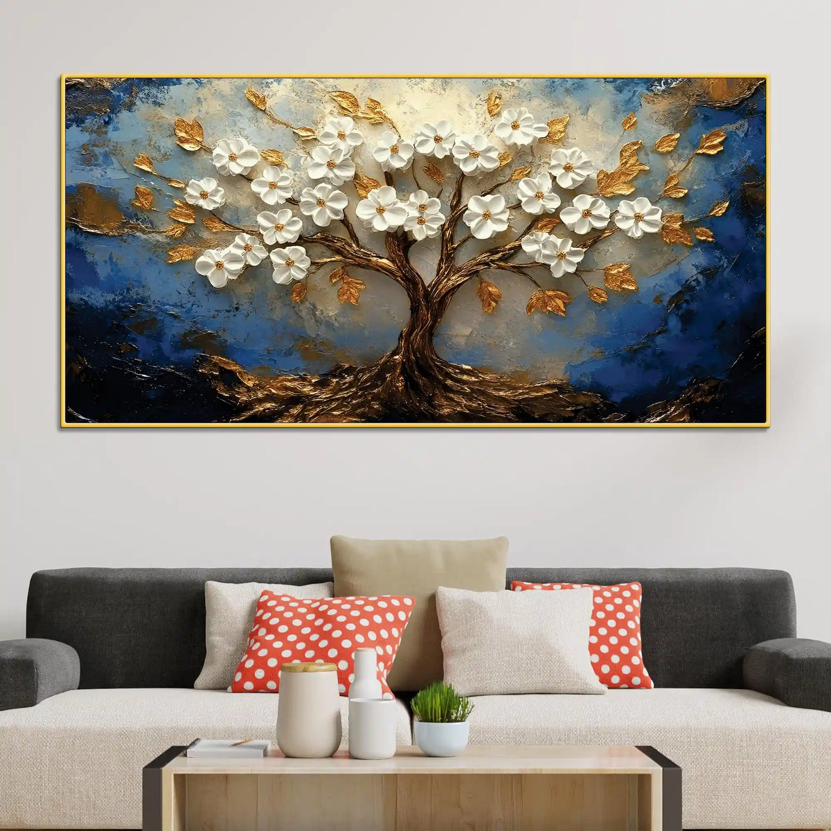 Abstract White Flower Tree Canvas Wall Art Painting for Home Decor