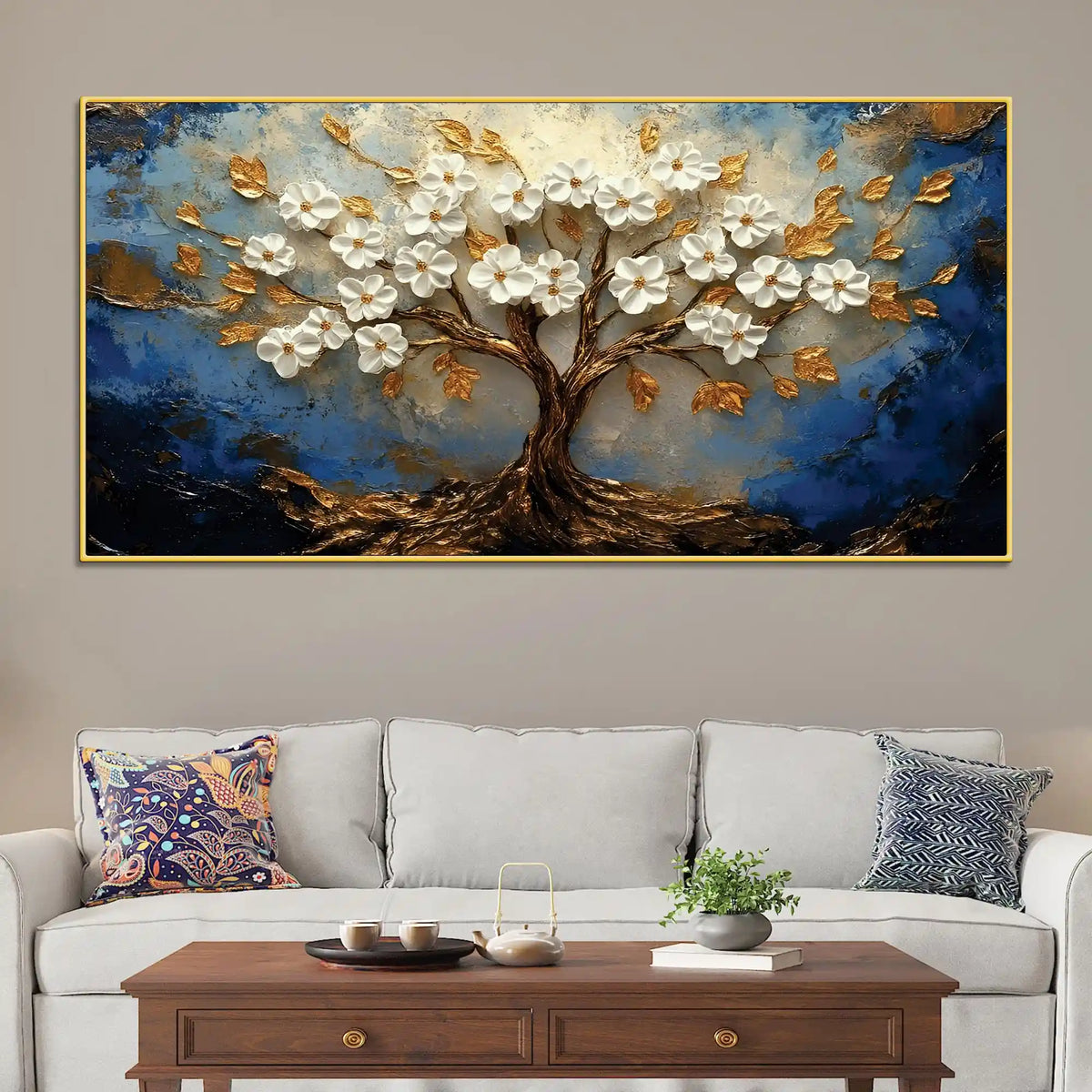 Abstract White Flower Tree Canvas Wall Art Painting for Home Decor