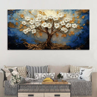 Abstract White Flower Tree Canvas Wall Art Painting for Home Decor
