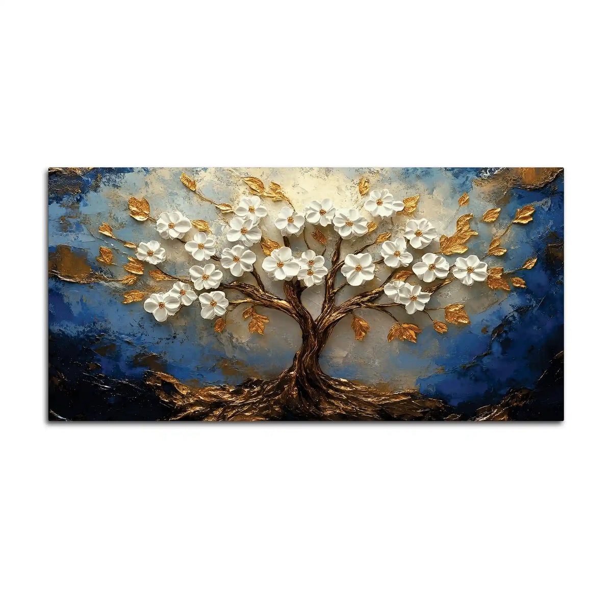 Abstract White Flower Tree Canvas Wall Art Painting for Home Decor