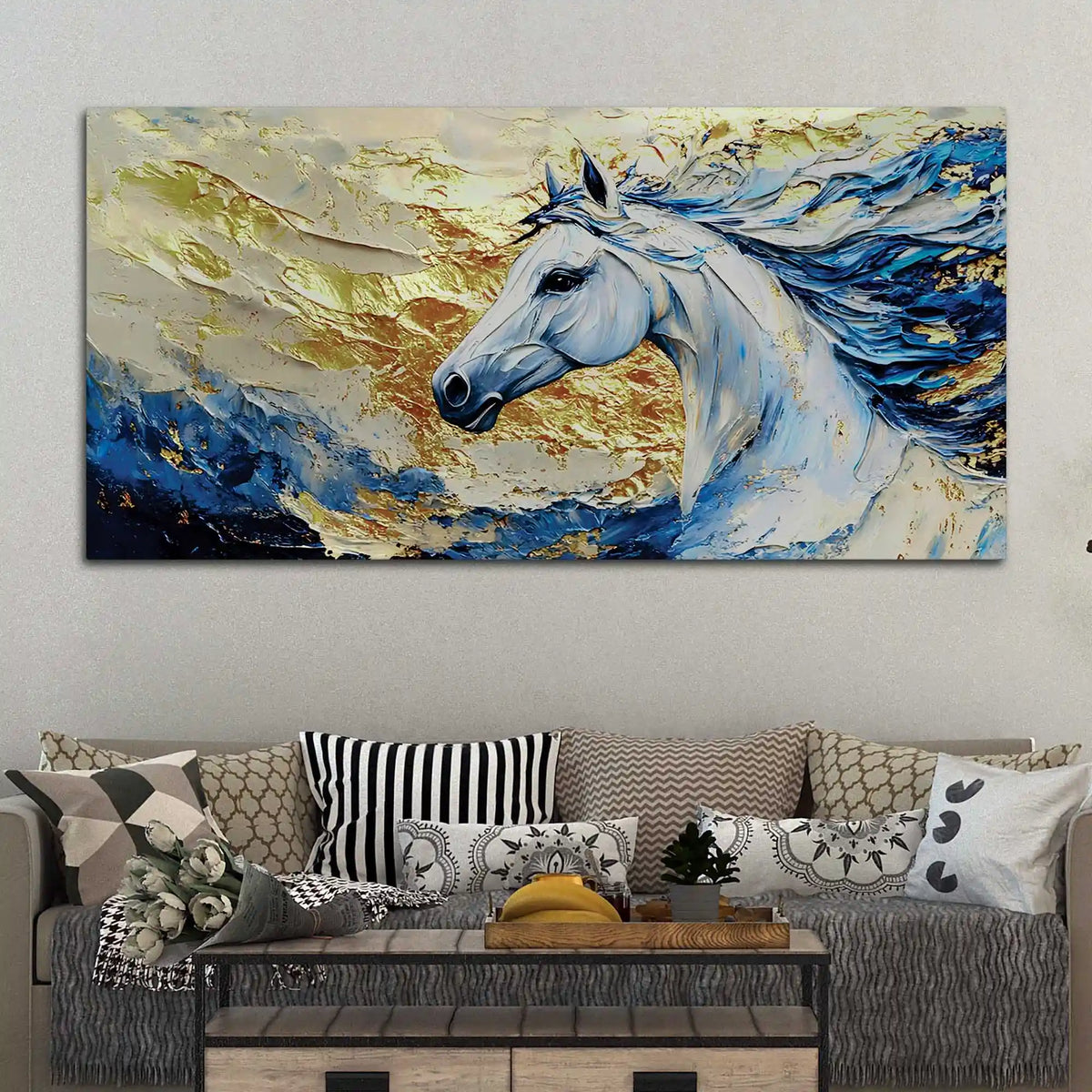 Abstract White Horse Canvas Painting