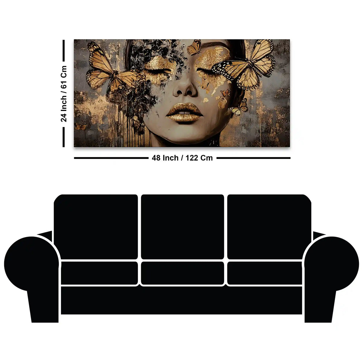 Abstract Woman Face Canvas Wall Painting with Butterflies Luxury Wall Art Home Decor