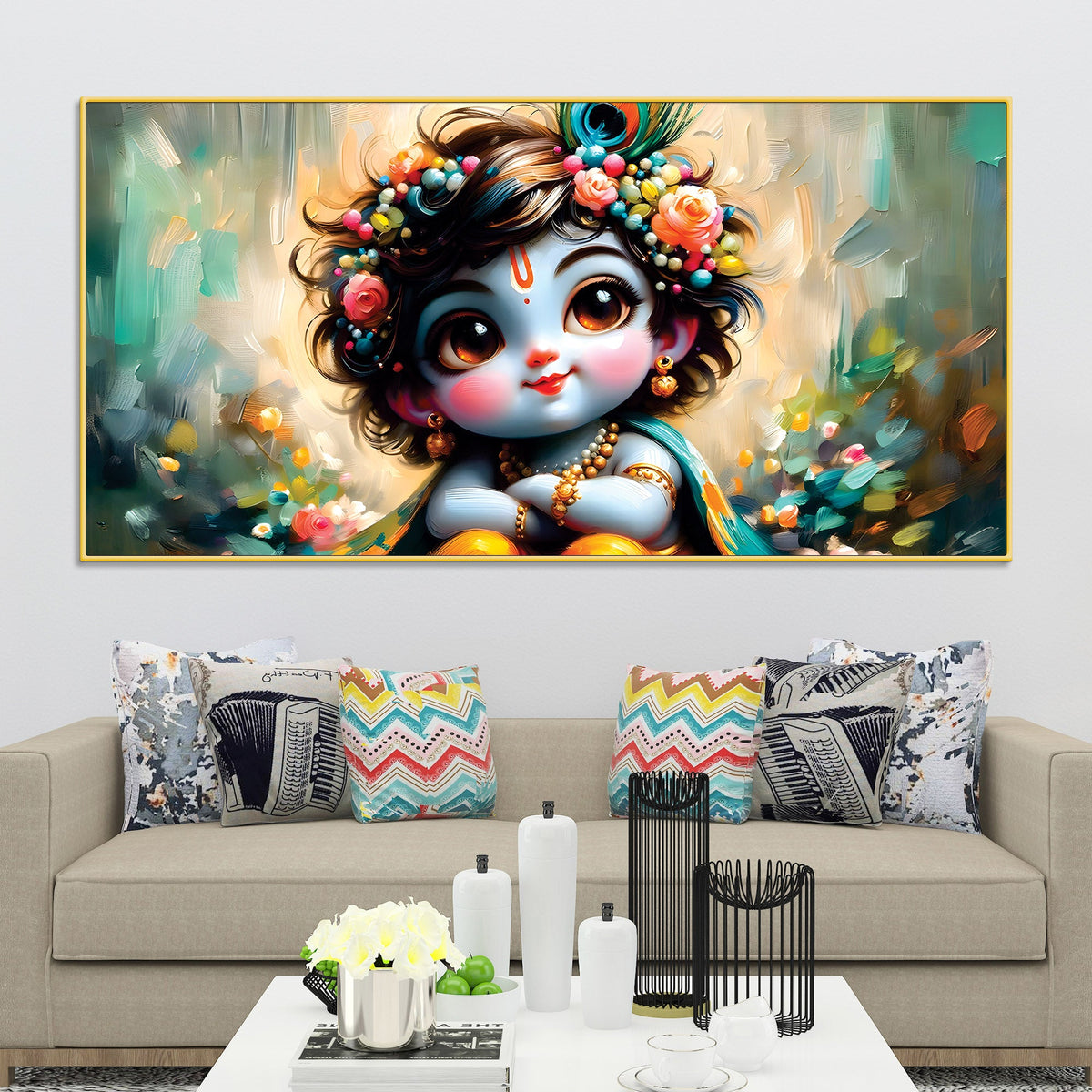 Adorable Baby Krishna Wall Painting on Canvas for Home Decoration