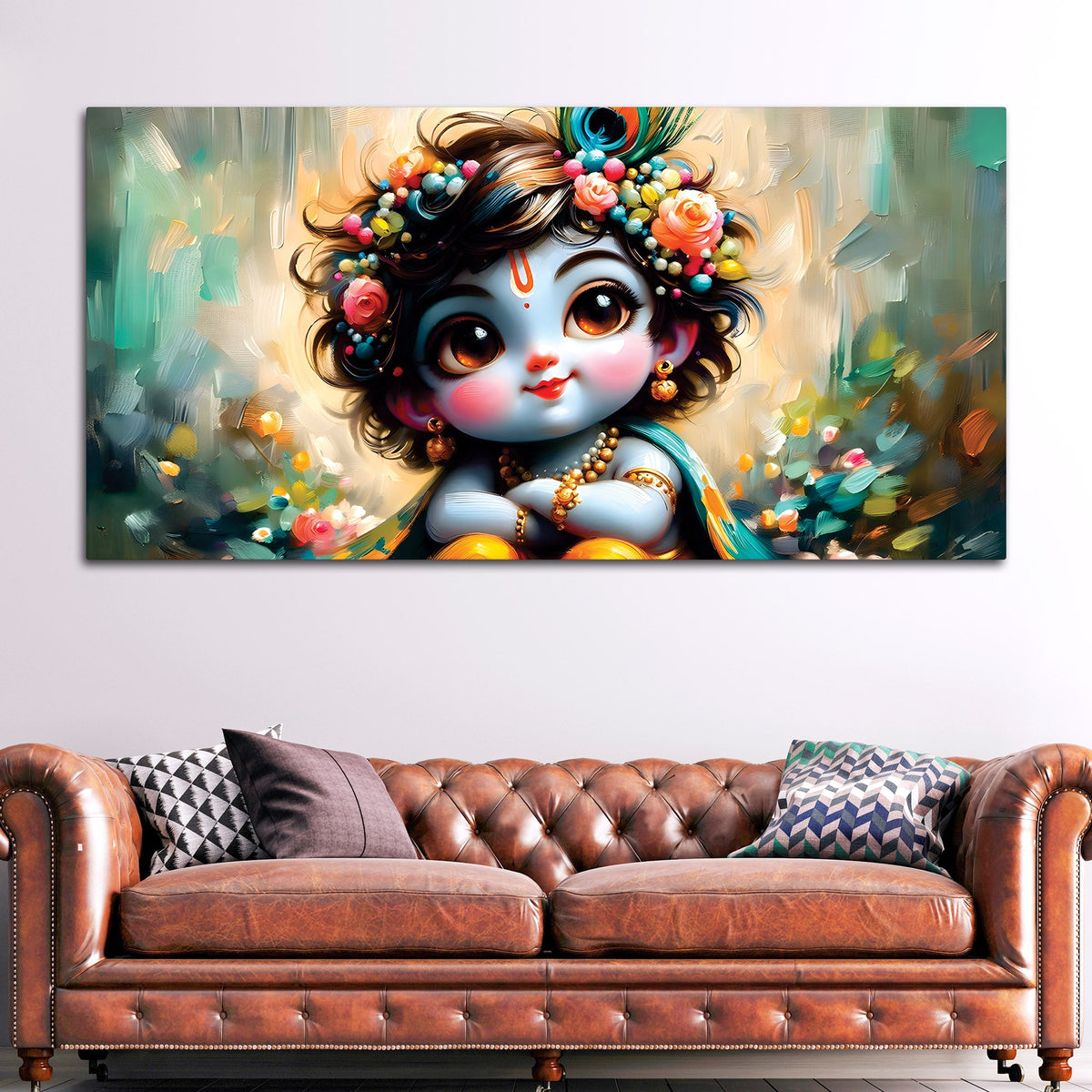 Adorable Baby Krishna Wall Painting on Canvas for Home Decoration