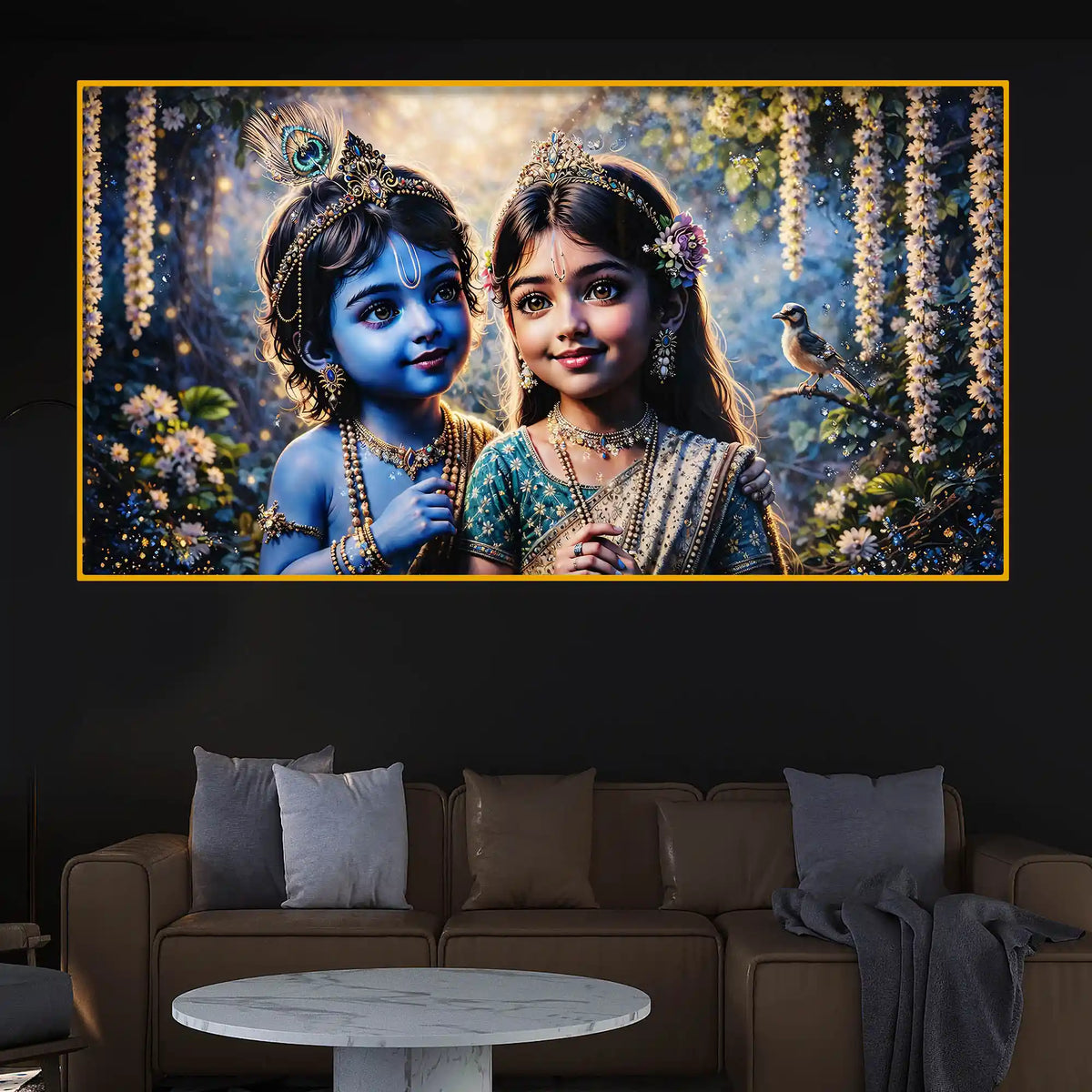 Adorable Krishna Radha Divine Crystal Glass Painting for Wall Decoration