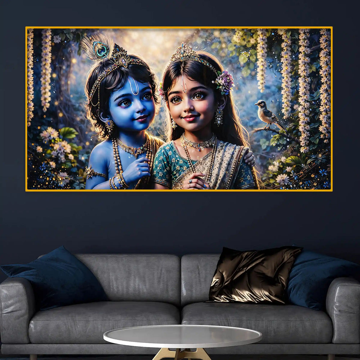 Adorable Krishna Radha Divine Crystal Glass Painting for Wall Decoration