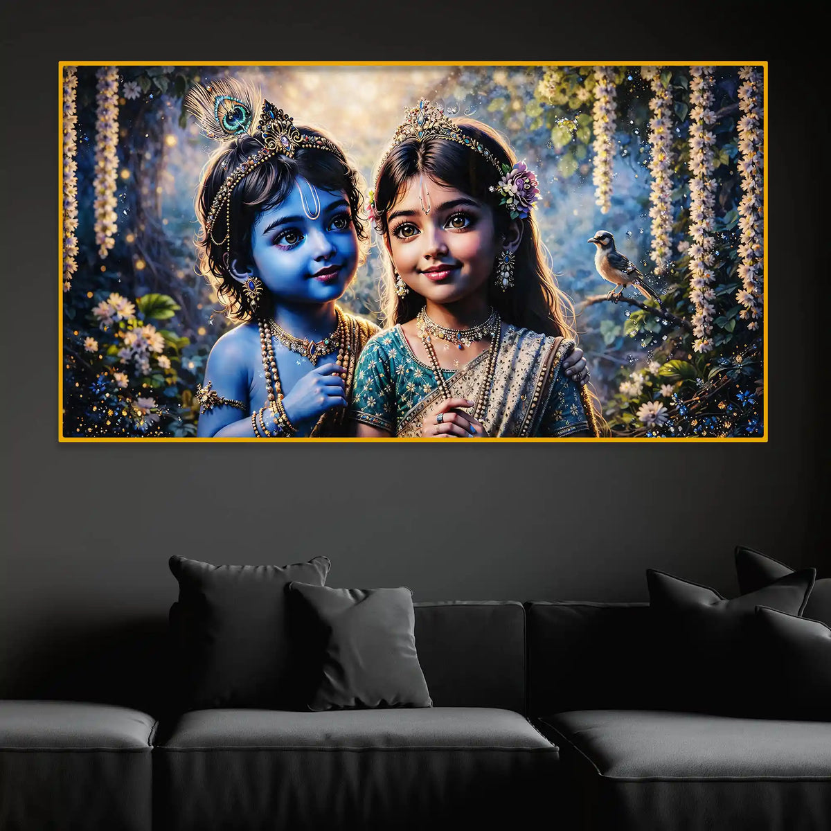 Adorable Krishna Radha Divine Crystal Glass Painting for Wall Decoration
