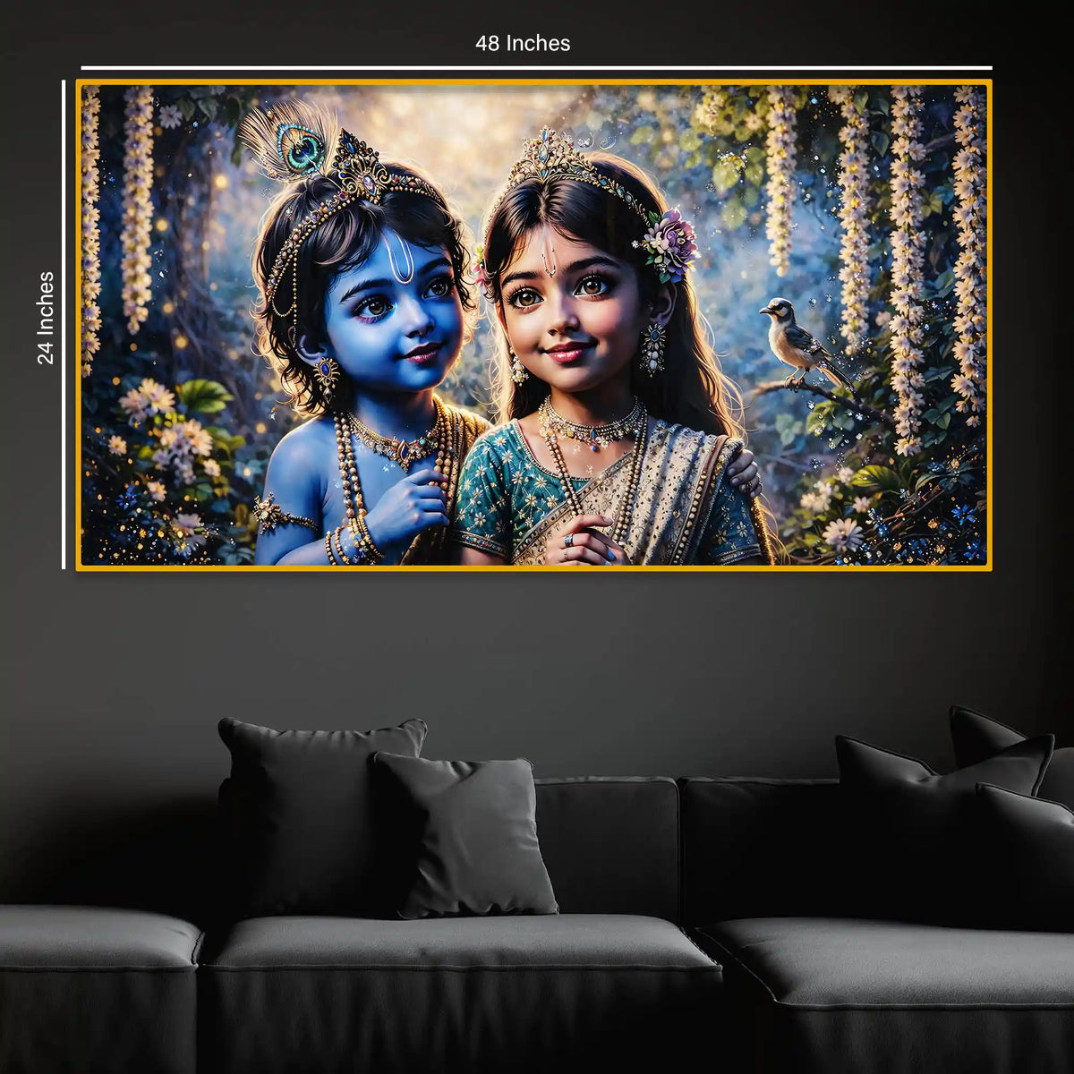Adorable Krishna Radha Divine Crystal Glass Painting for Wall Decoration