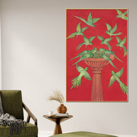 Adorable Parrots Eating Green Chillies Together Nature Inspired Canvas Wall Painting
