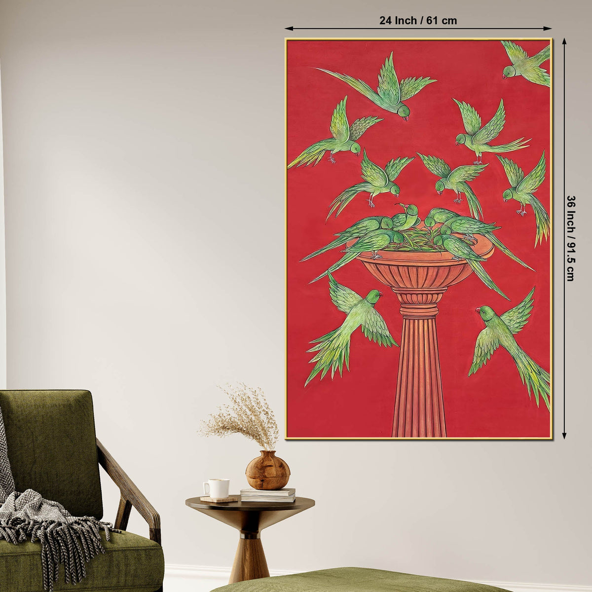 Adorable Parrots Eating Green Chillies Together Nature Inspired Canvas Wall Painting