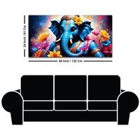 Aesthetic Blue Lord Ganesha with Floral Accents Canvas Wall Painting for Home & Office Decor – Modern Devotional Wall Art