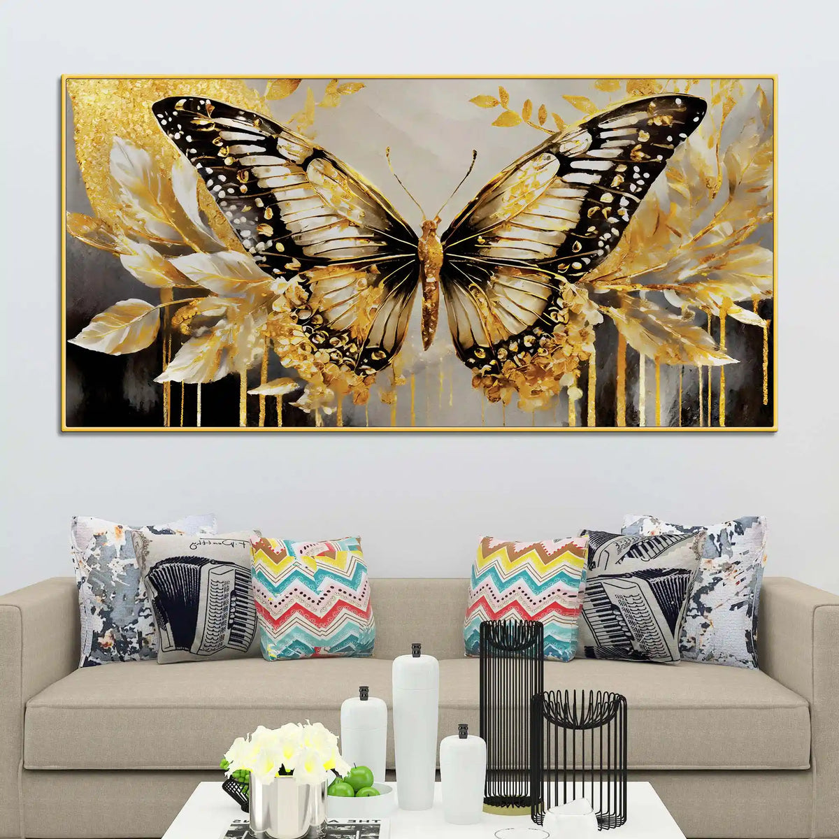 Aesthetic Golden Butterfly Luxury Abstract Wall Painting