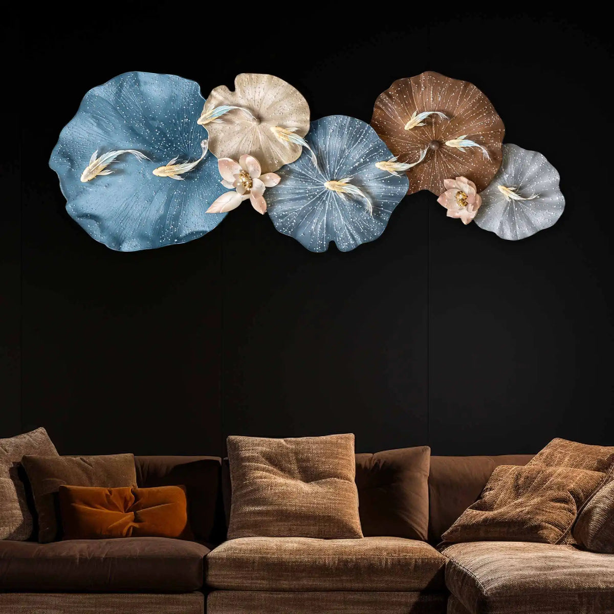 Aesthetic Golden Koi Lily Pads Crystal Glass Backlit LED Wall Art