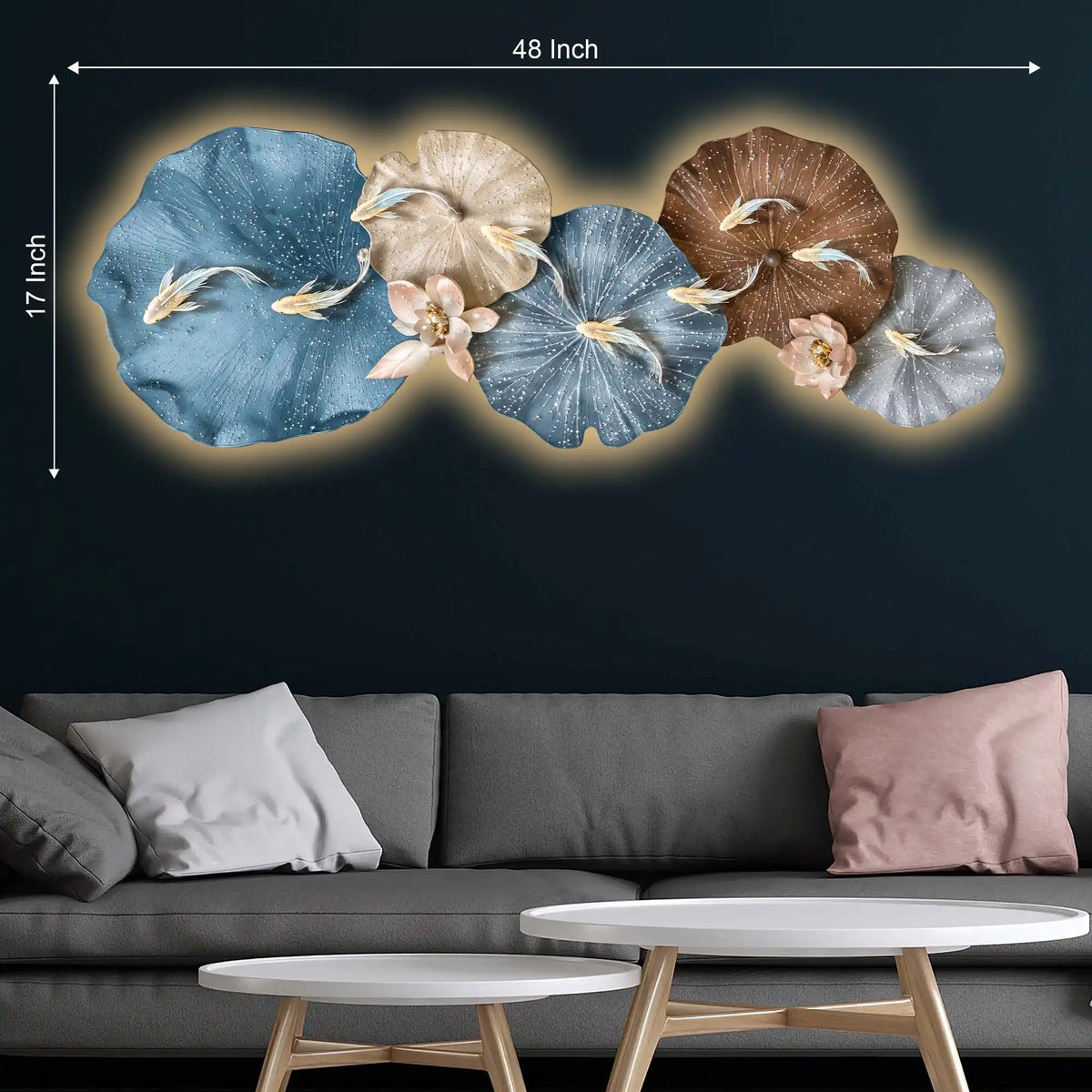 Aesthetic Golden Koi Lily Pads Crystal Glass Backlit LED Wall Art