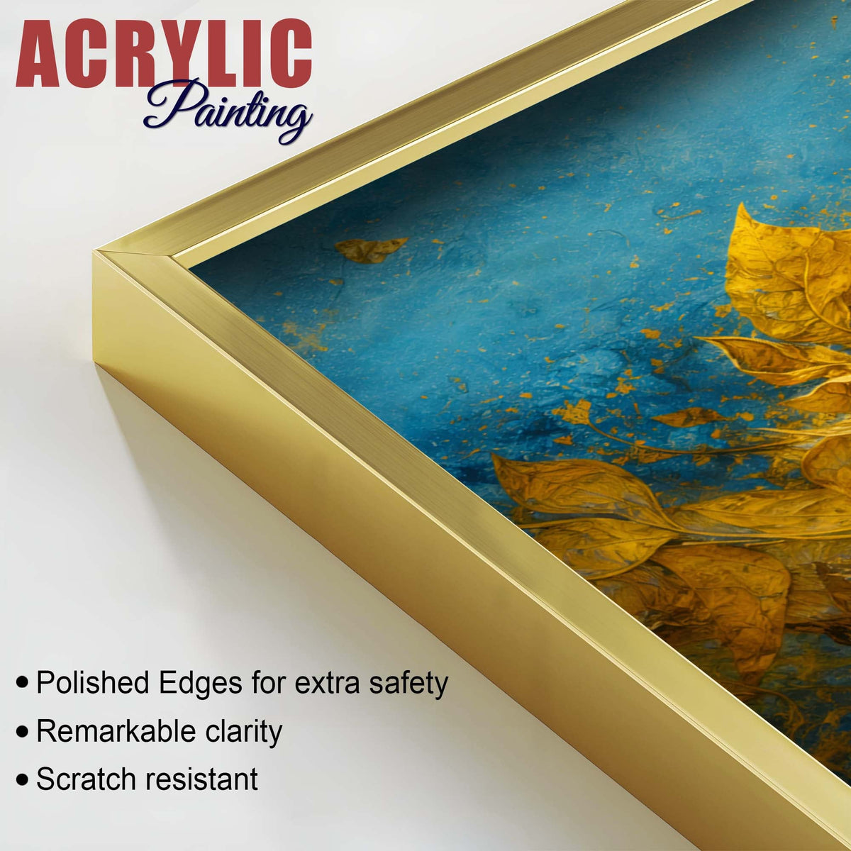Aesthetic Golden Leaf Premium Abstract Acrylic Floating Wall Painting Set of 2