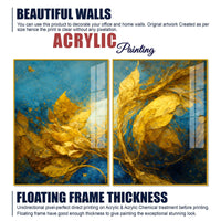 Aesthetic Golden Leaf Premium Abstract Acrylic Floating Wall Painting Set of 2