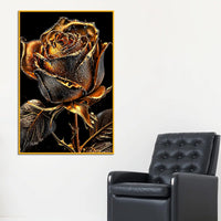 Aesthetic Golden Rose Floating Frame Crystal Wall Painting
