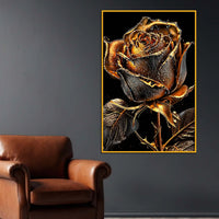 Aesthetic Golden Rose Floating Frame Crystal Wall Painting