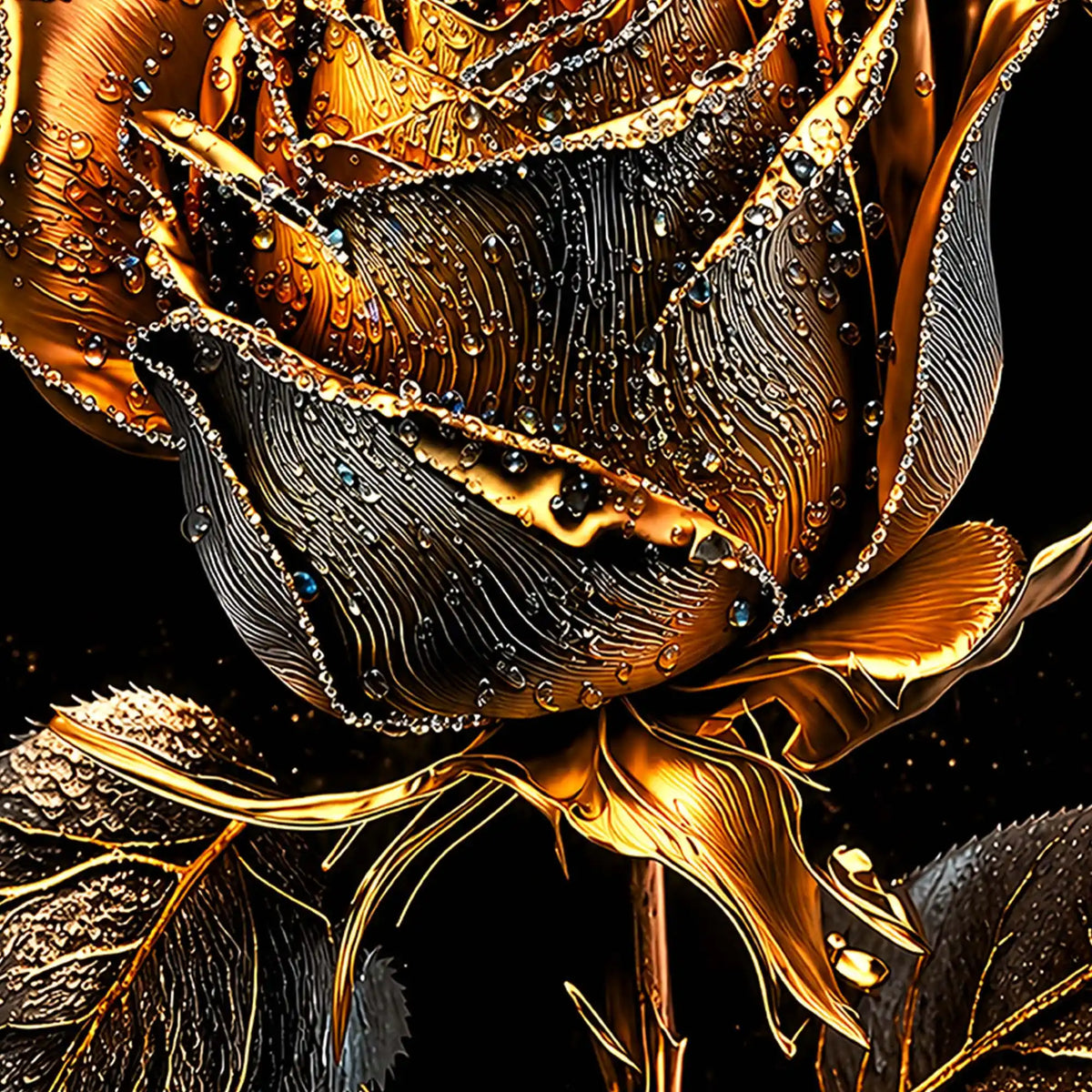 Aesthetic Golden Rose Floating Frame Crystal Wall Painting