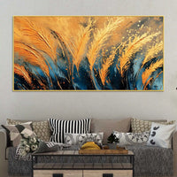 Aesthetic Golden Wheat Feather Abstract Canvas Wall Painting