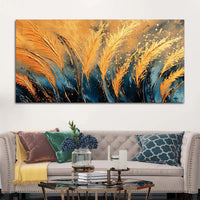 Aesthetic Golden Wheat Feather Abstract Canvas Wall Painting