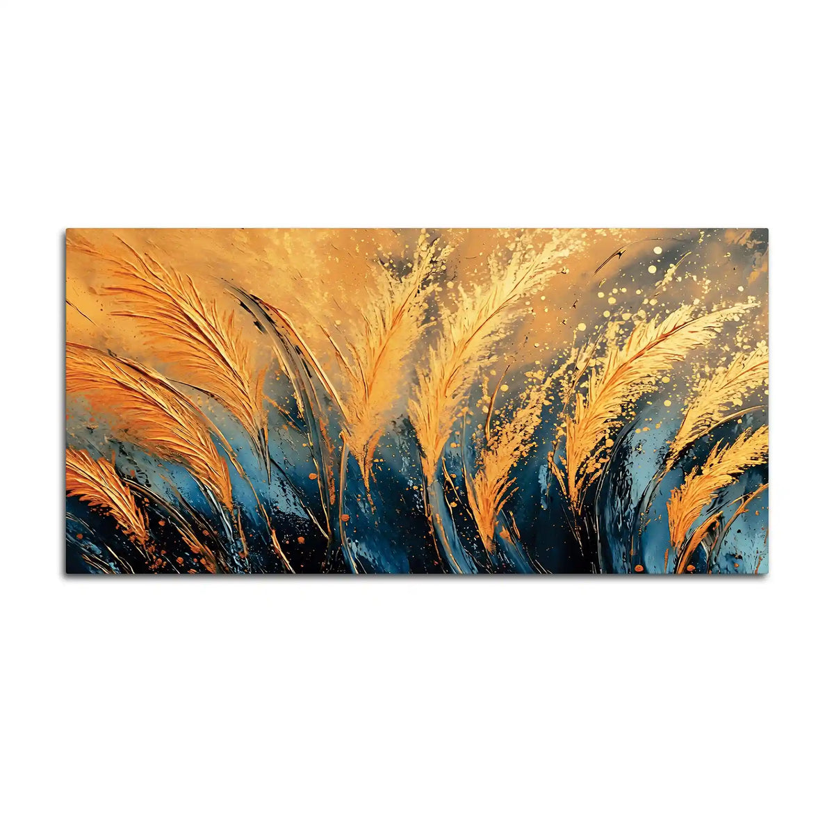 Aesthetic Golden Wheat Feather Abstract Canvas Wall Painting