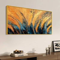 Aesthetic Golden Wheat Feather Abstract Canvas Wall Painting