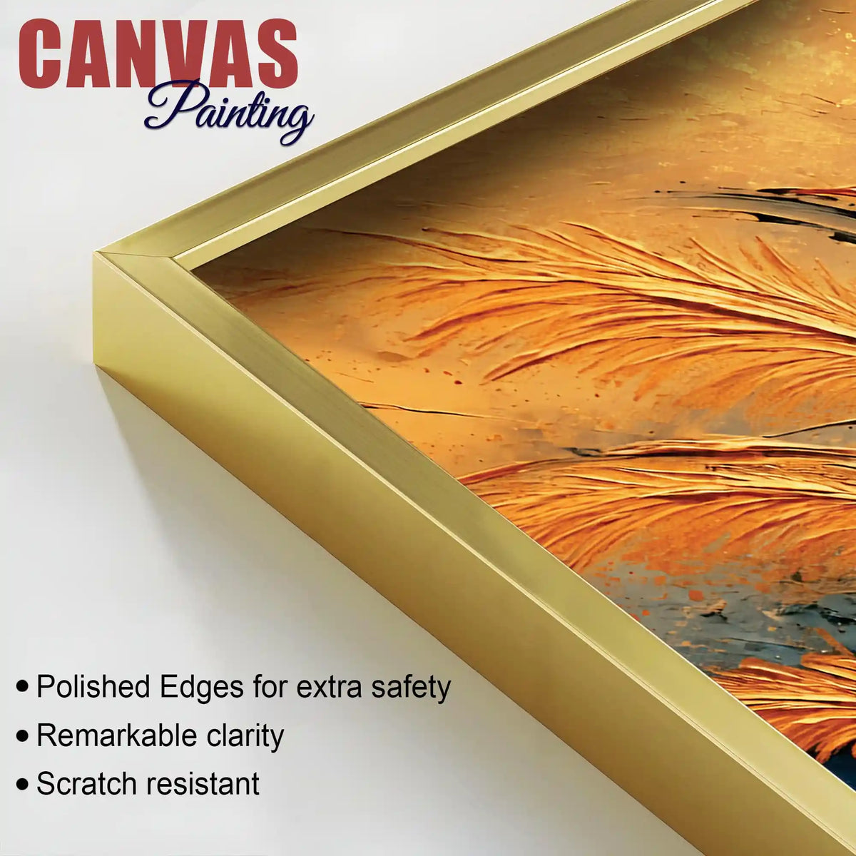 Aesthetic Golden Wheat Feather Abstract Canvas Wall Painting