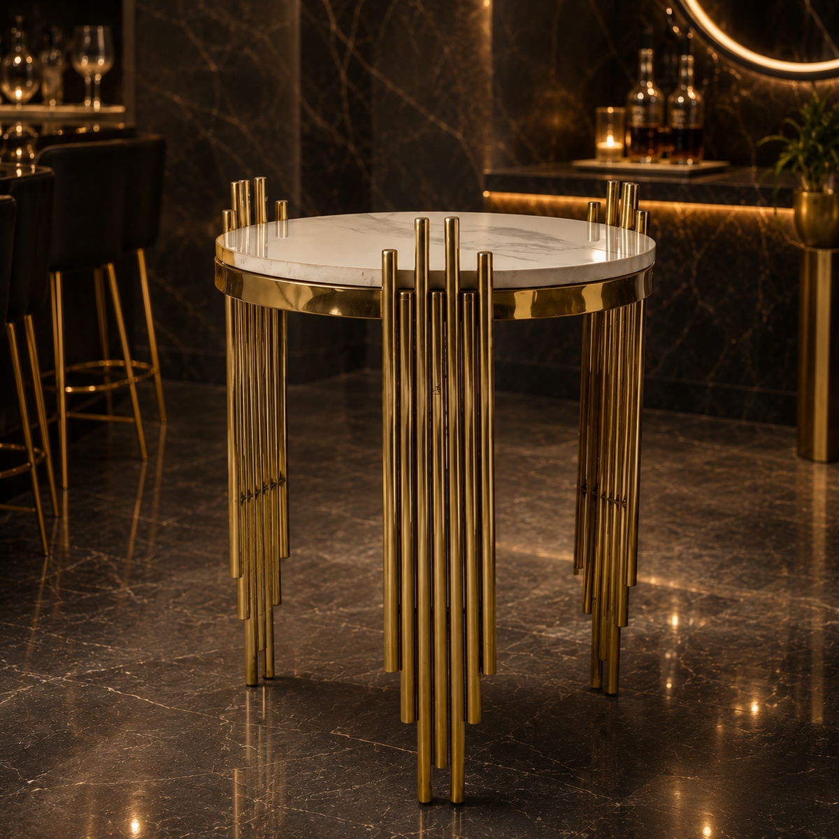 Aesthetic Round Nesting Table with Marble Top Set Of 2