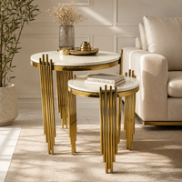 Aesthetic Round Nesting Table with Marble Top Set Of 2