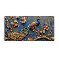 Aesthetic Royal Peacock Among Golden Blossoms Canvas Wall Painting