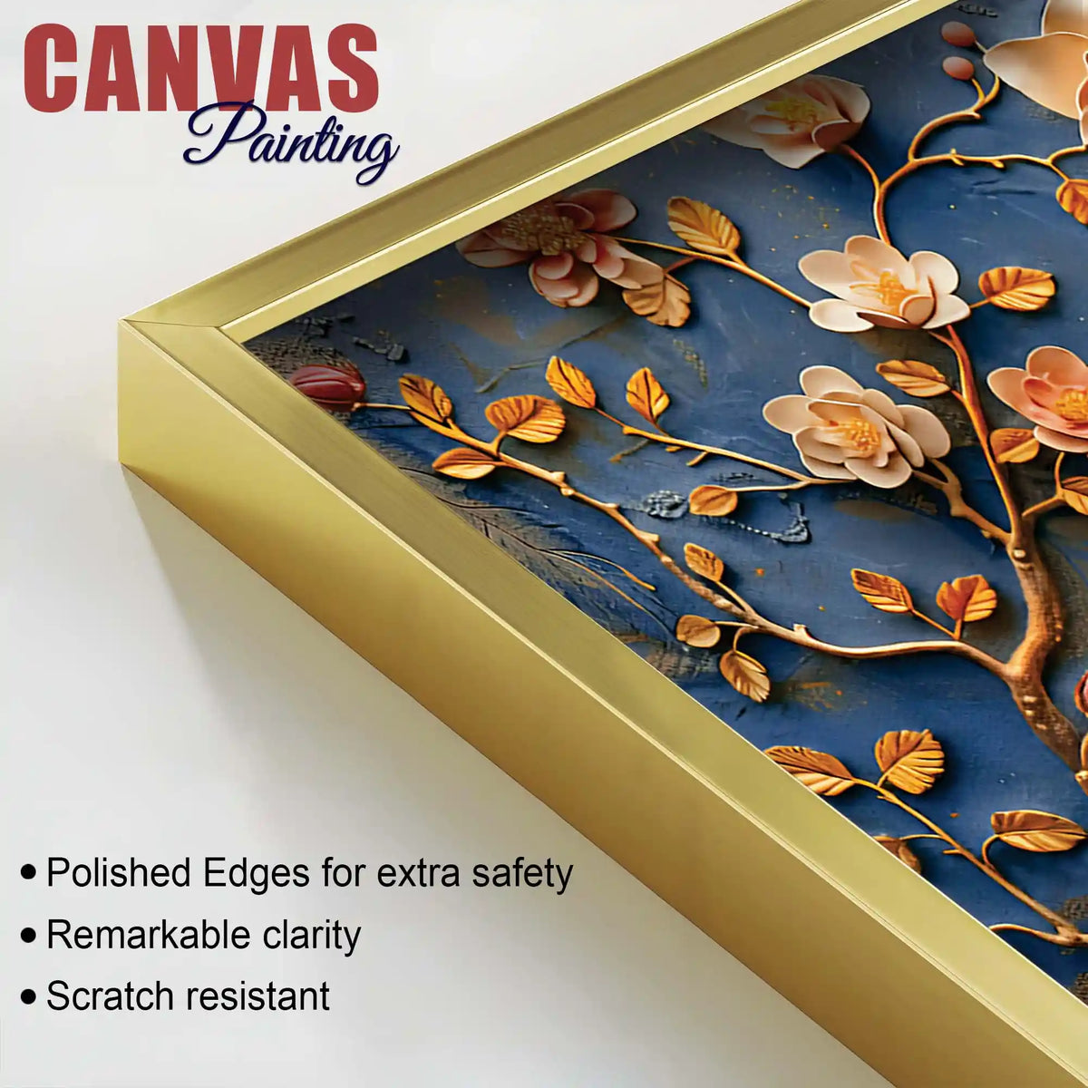 Aesthetic Royal Peacock Among Golden Blossoms Canvas Wall Painting