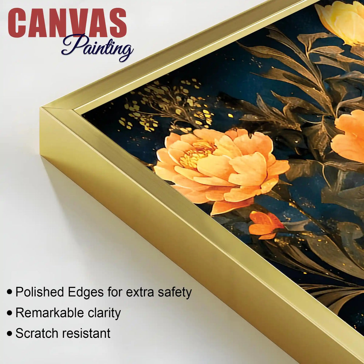 Aesthetic Royal Peacock In Gold Floral Canvas Wall Painting