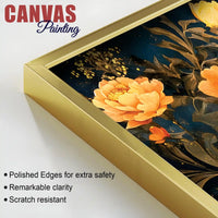 Aesthetic Royal Peacock In Gold Floral Canvas Wall Painting
