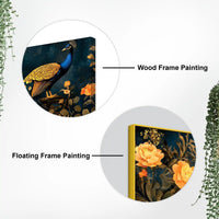 Aesthetic Royal Peacock In Gold Floral Canvas Wall Painting