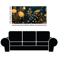 Aesthetic Royal Peacock In Gold Floral Canvas Wall Painting