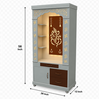 Aesthetic White Finish Wooden Floor Temple with Shri Ganeshji LED Back Panel & Spacious Drawer Storage Cabinet for Home & Office