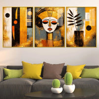 African Inspired Wall Art Floating Acrylic Painting Set of 3