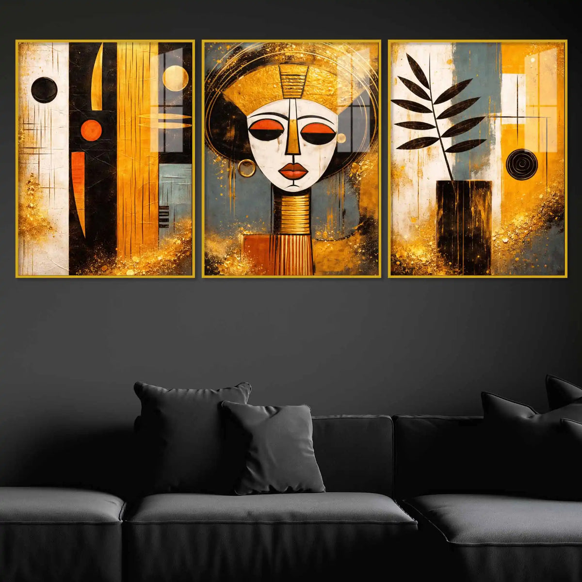 African Inspired Wall Art Floating Acrylic Painting Set of 3