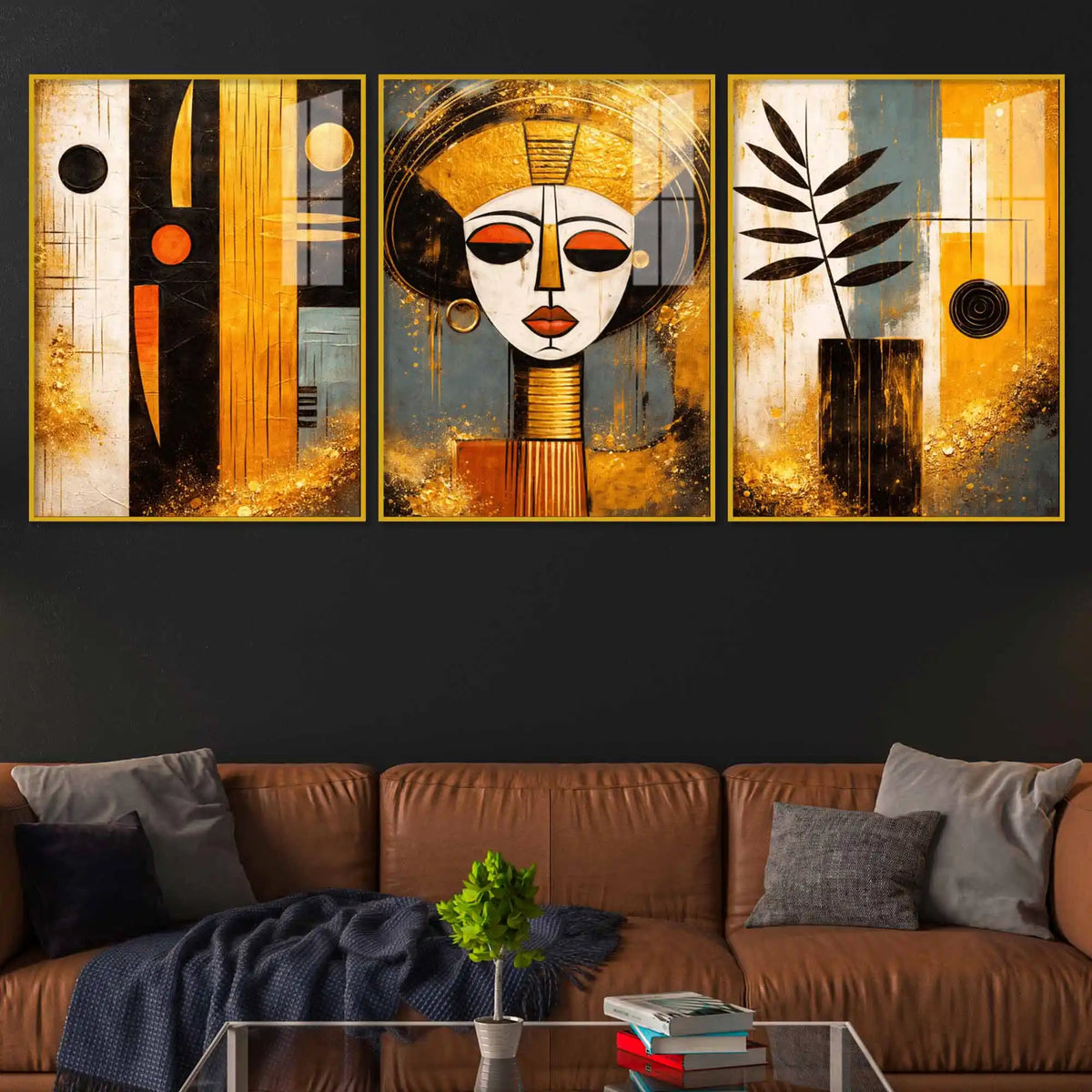 African Inspired Wall Art Floating Acrylic Painting Set of 3