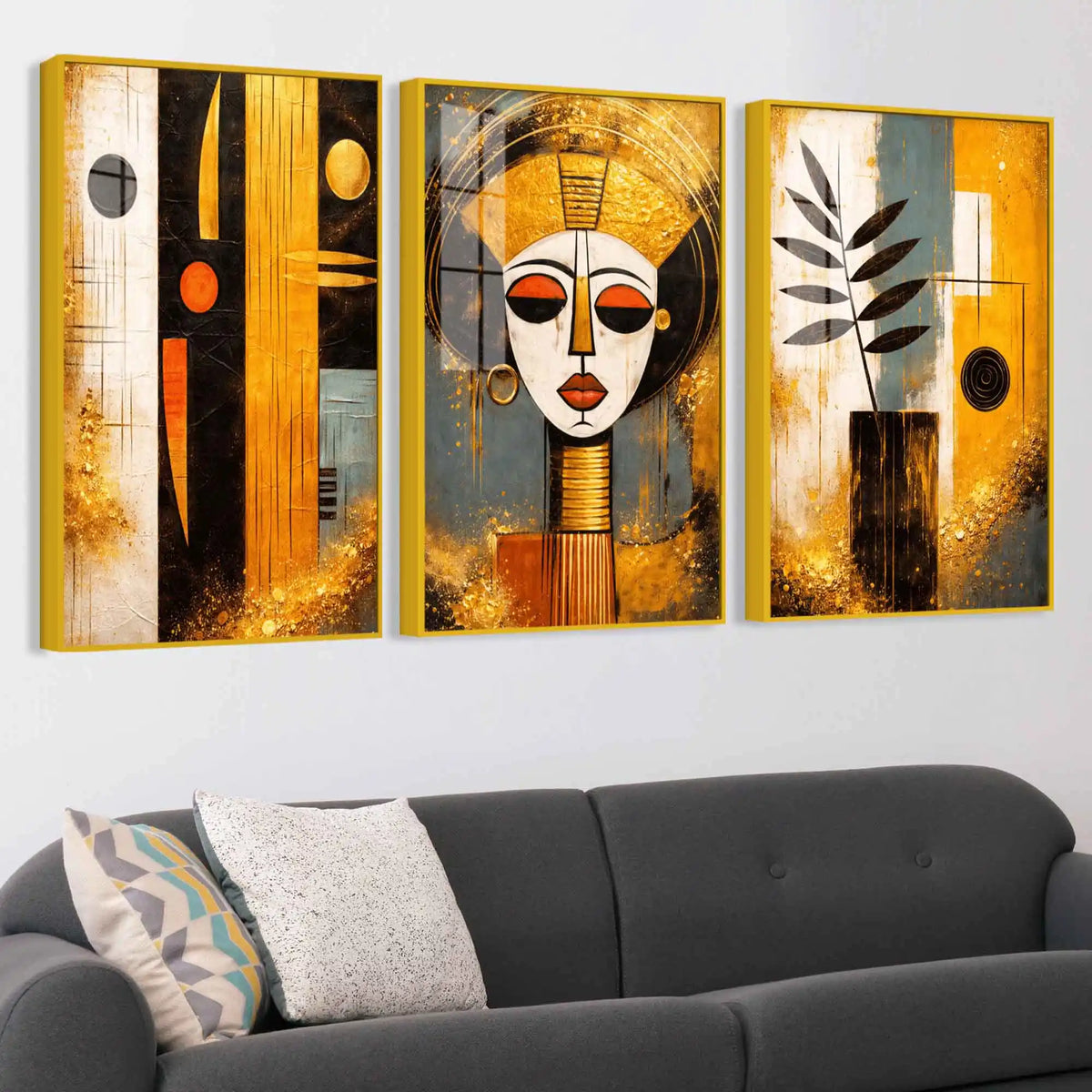 African Inspired Wall Art Floating Acrylic Painting Set of 3