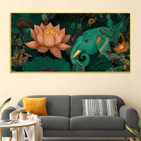 Alluring Elephant and Lotus In Deep Nature Canvas Wall Painting
