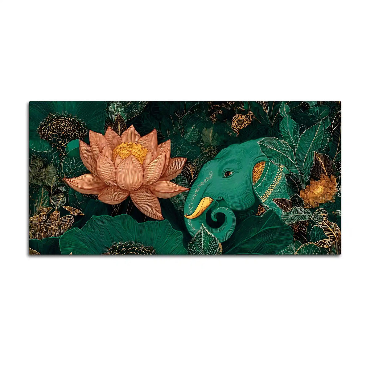 Alluring Elephant and Lotus In Deep Nature Canvas Wall Painting