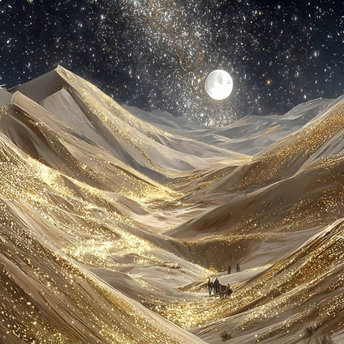 Alluring Moon Golden Sky and Mountains Floating Frame Crystal Wall Painting Set of 3