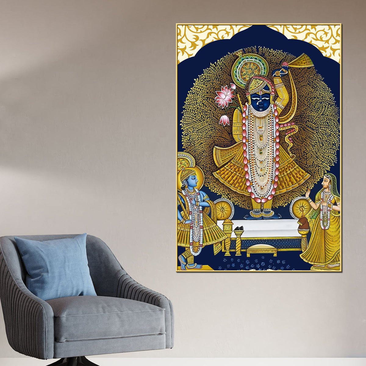 Antique Lord Shrinathji Pichwai Styled Canvas Wall Painting