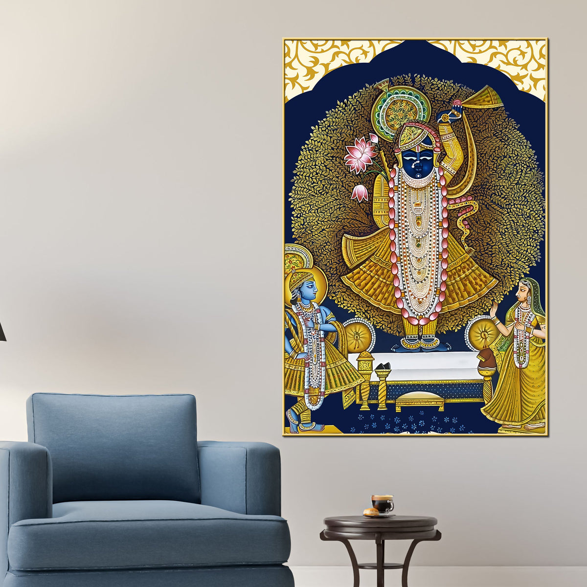 Antique Lord Shrinathji Pichwai Styled Canvas Wall Painting